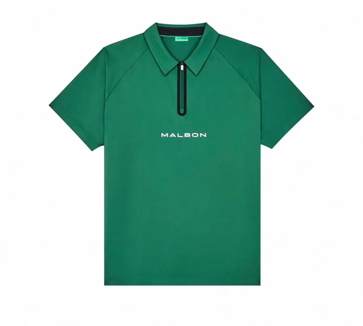 Malbon men's quarter-zip golf polo shirt in Green, front view