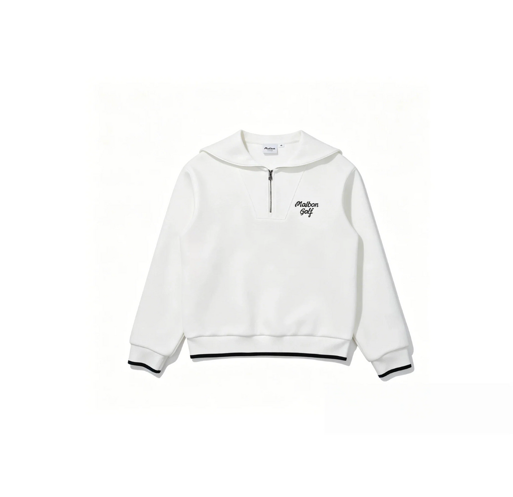 Malbon Women's Half Zip Sweatsuit Set - Embroidered Golf Outfit White front view