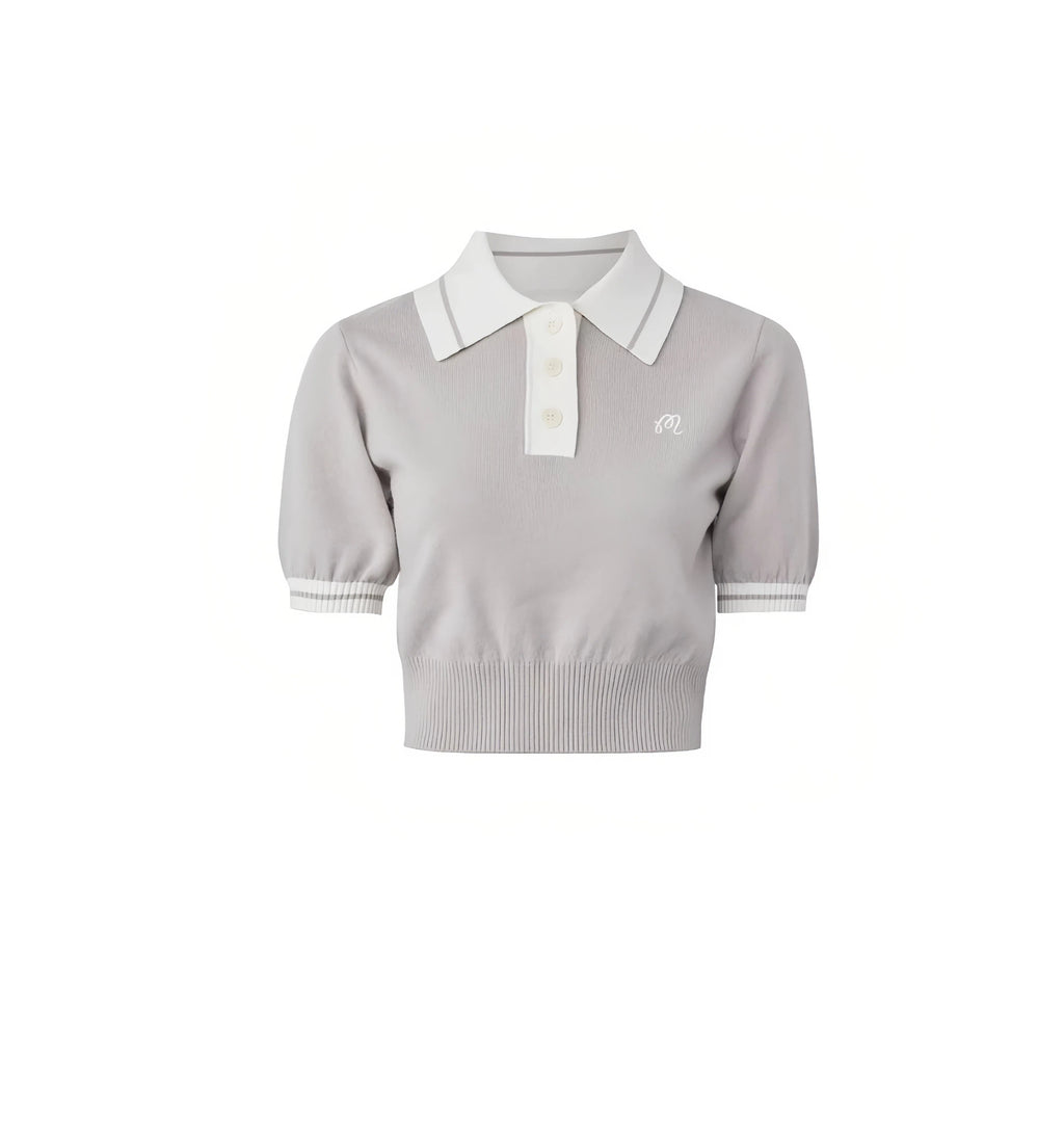 Malbon women knit golf polo sleeve and shoulder seam detail