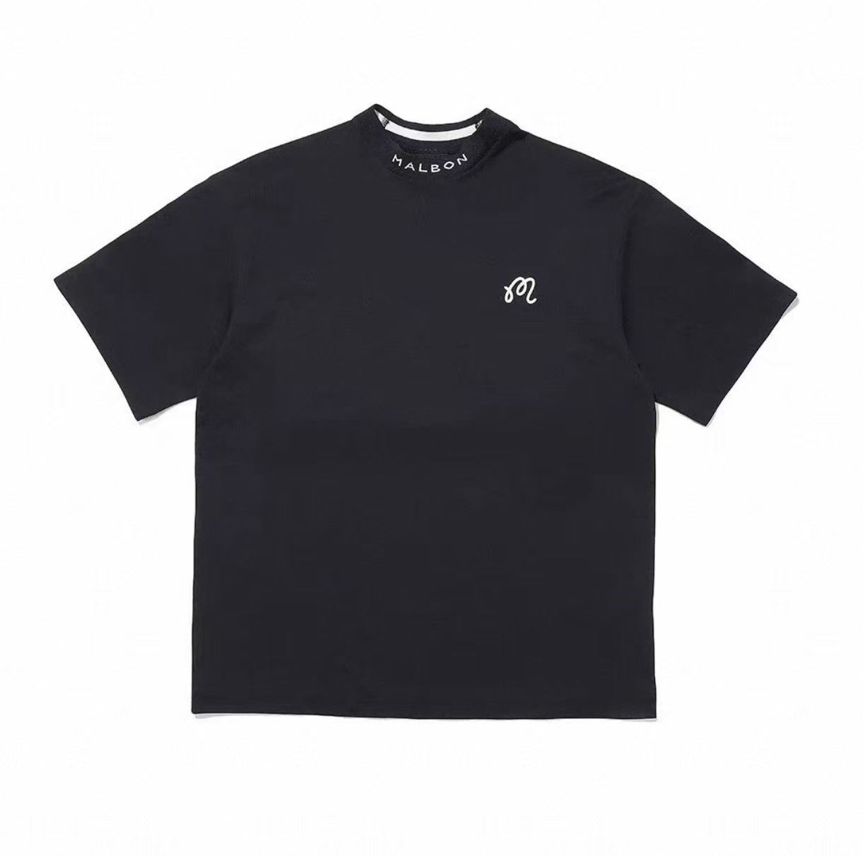 Malbon men's relaxed-fit cotton crewneck golf T-shirt in Black, front view