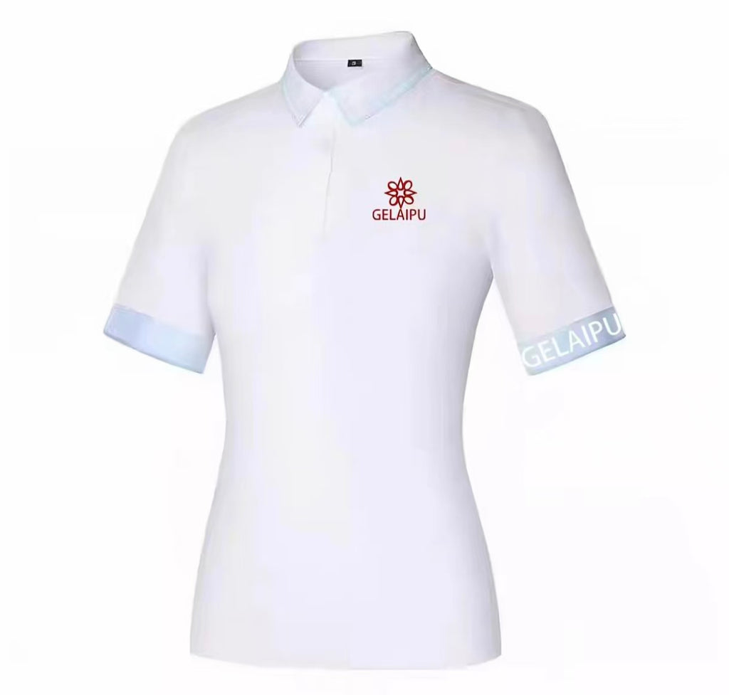 Golep Women’s Solid Letter Print Golf Shirt in White - product view