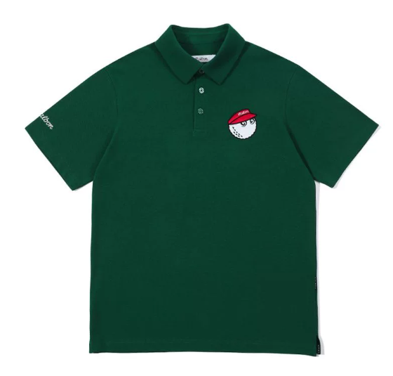 Malbon men's breathable quick-dry golf polo shirt in Green, front view