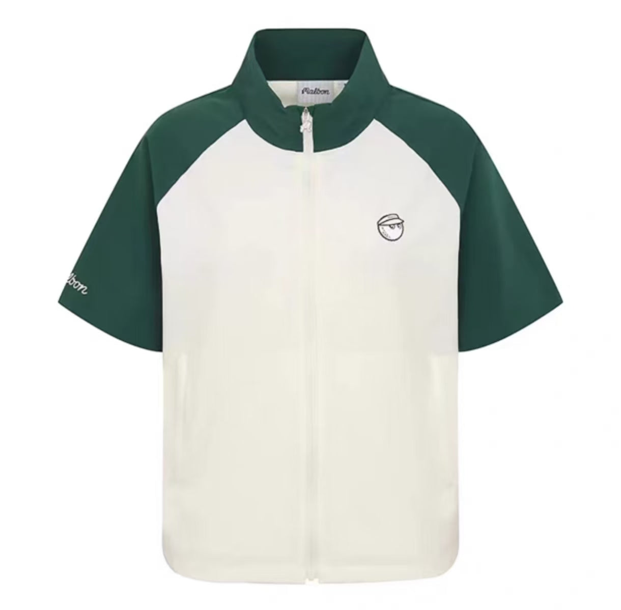 Malbon Golf Women’s Quick-Dry Stand Collar Sports Top green and white front view
