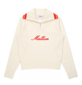 Malbon Women's Collared Knit Long Sleeve Beige knit long sleeve golf top detail view