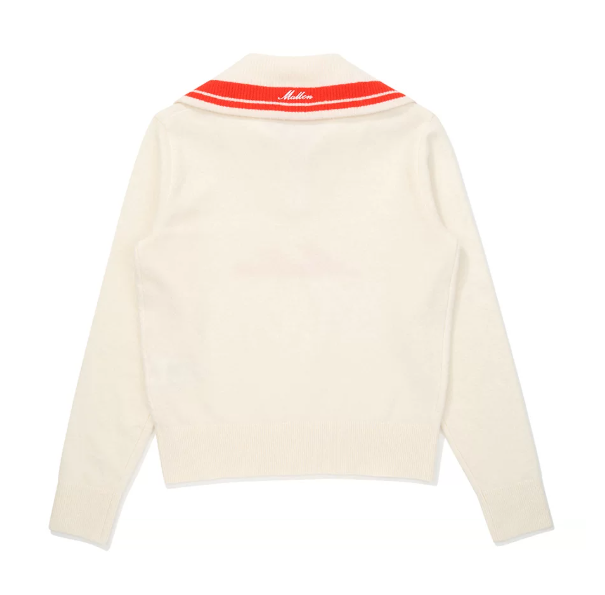 Malbon Women's Collared Knit Long Sleeve Beige knit long sleeve golf top detail view