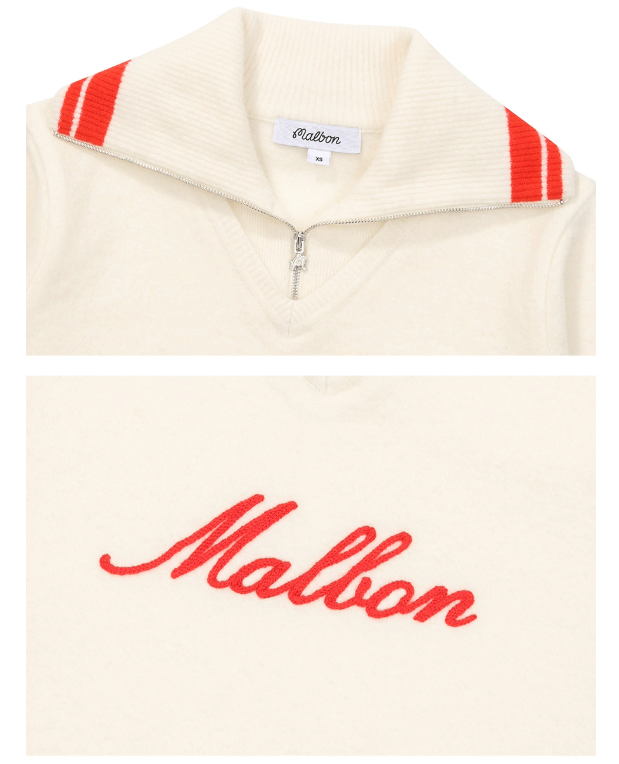 Malbon Women's Collared Knit Long Sleeve Beige knit long sleeve golf top detail view