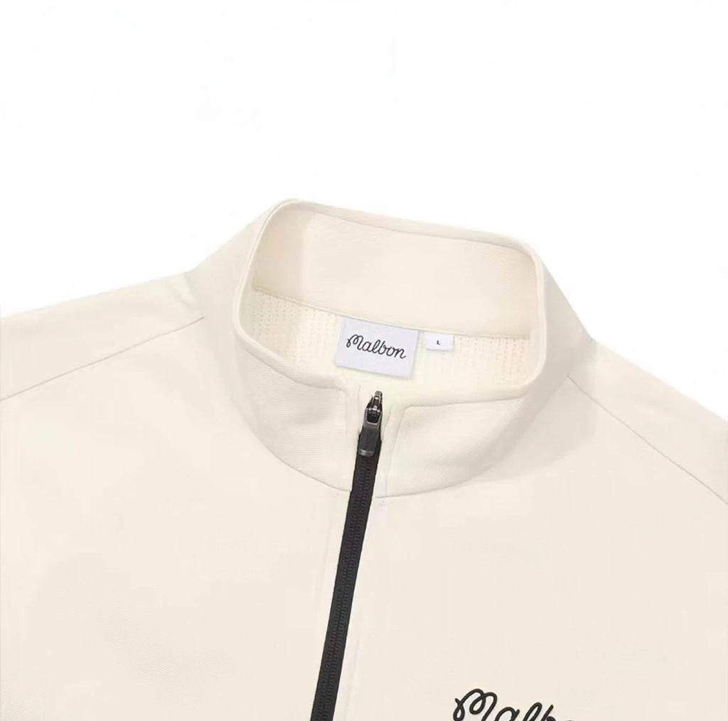 Malbon Studio Seoul Softshell Jacket Beige softshell golf jacket model-wearing view