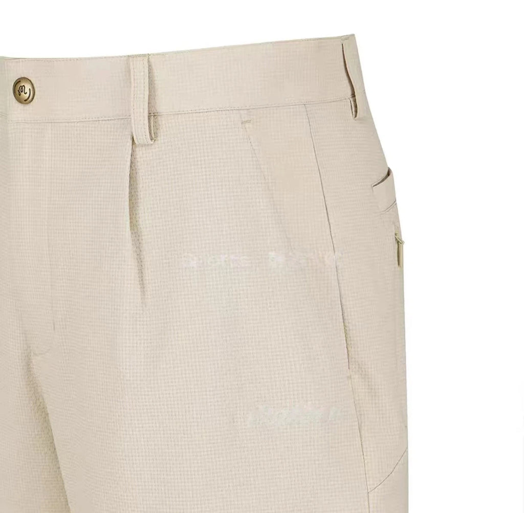 Malbon Studio Seoul Seersucker Setup Shorts Beige seersucker golf shorts front view