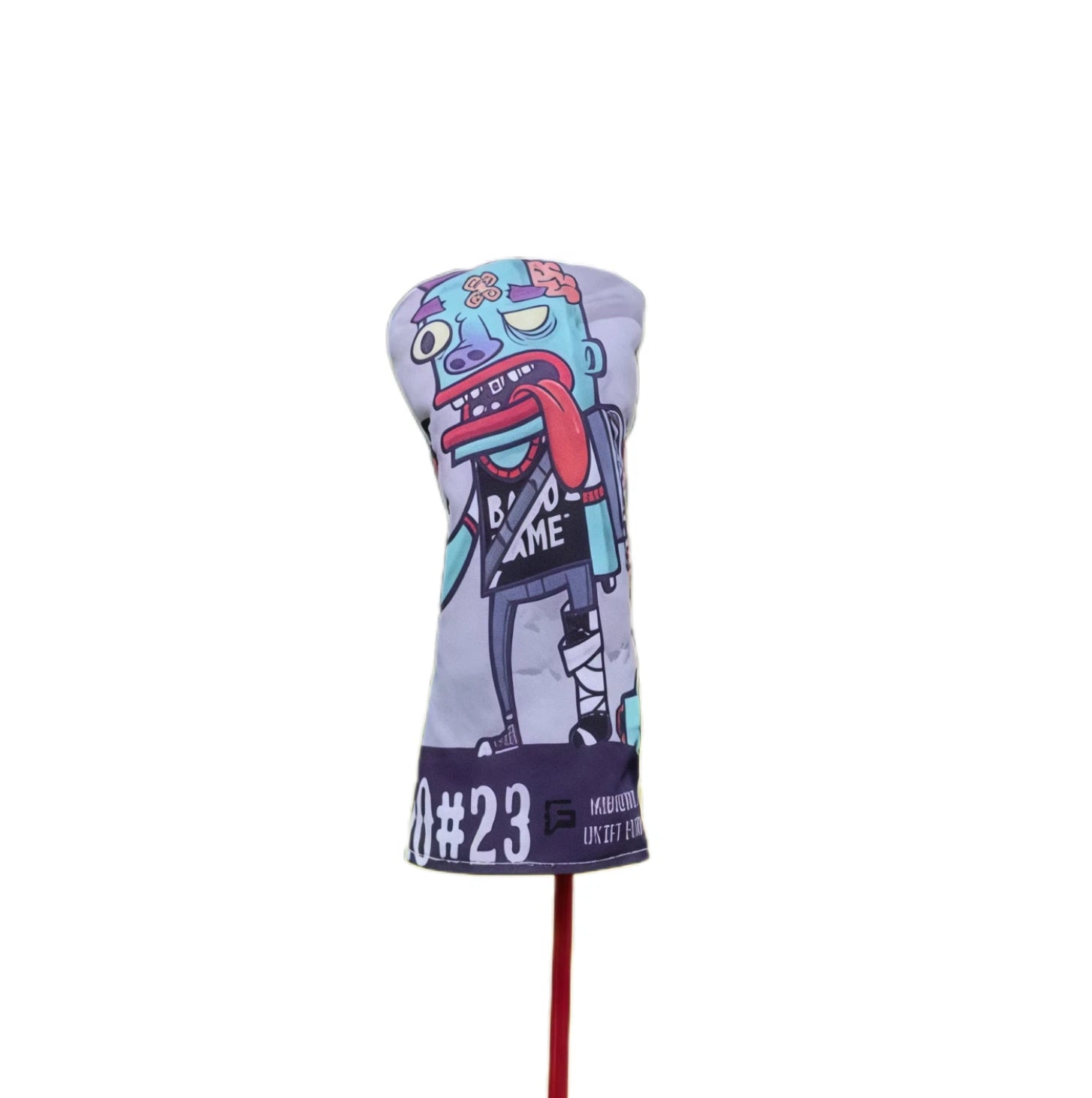 Biohazard zombie style golf headcover for driver, featuring #23 designation and cartoon zombie graphic, designed for secure fit and stylish protection on the course.