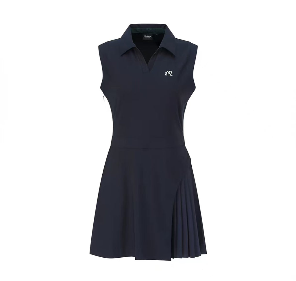 Malbon Studio Seoul Sleeveless Polo Golf Dress Black polo golf dress front view