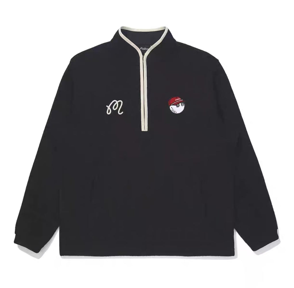Malbon Grey Quarter Zip Pullover Black quarter zip golf pullover front view