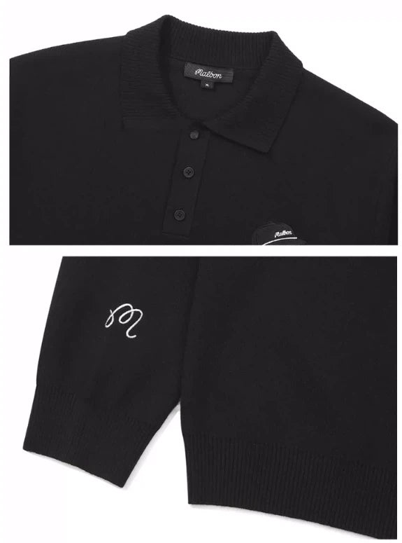 Malbon Studio Seoul Buckets Polo Sweater Black golf apparel collar and sleeve detail