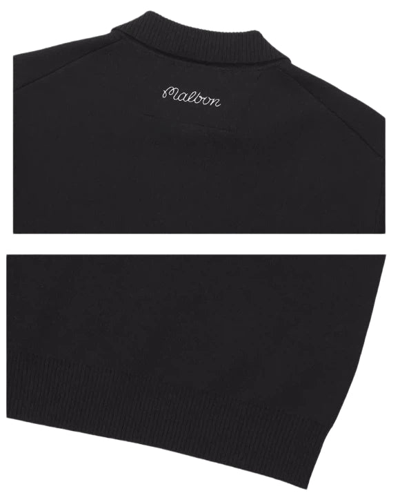 Malbon Studio Seoul Buckets Polo Sweater Black golf apparel back logo and fabric detail
