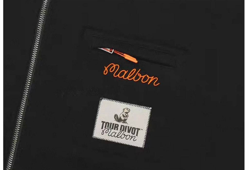 Malbon Studio Seoul Tour Divot French Terry Zip-Up Black french terry golf zip-up detail view