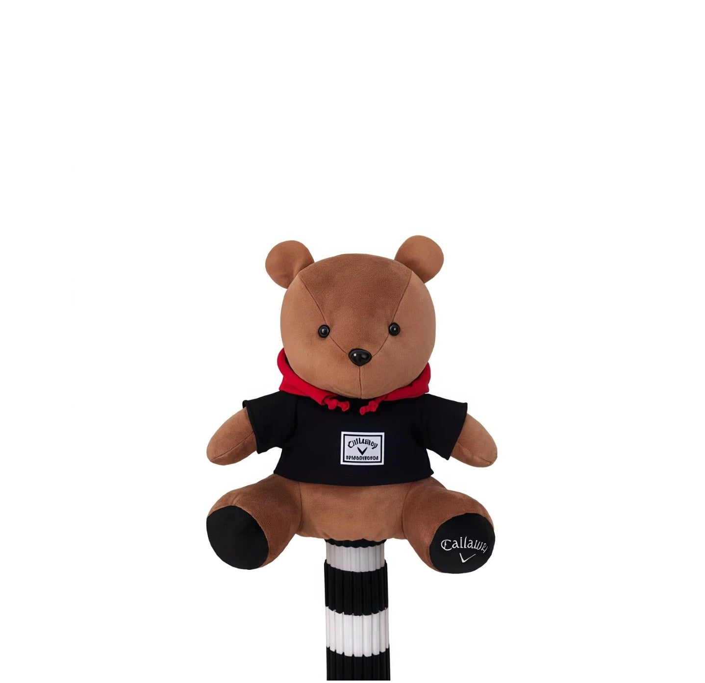 Callaway Cartoon Bear Golf 3W Headcover in Black T-Shirt with Red Hoodie and Black Socks - Plush Animal Design for Fairway Wood Protection
