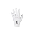  Cation women's golf gloves in white, featuring a breathable perforated design on the fingers, anti-slip palm, and a secure velcro wrist strap with the Cation logo for enhanced grip and comfort.