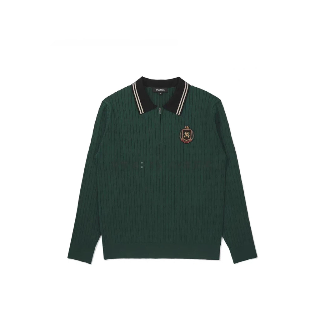 Malbon Preserve Cable Knit Sweater Green golf sweater front view