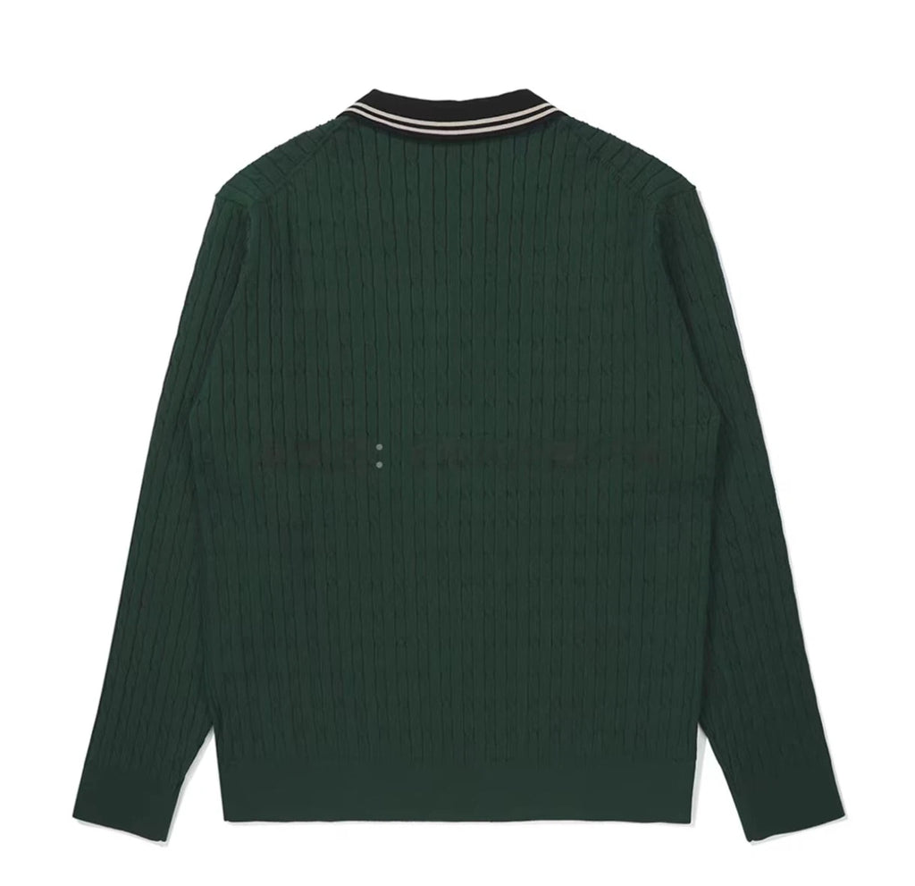 Malbon Preserve Cable Knit Sweater Green golf sweater front view