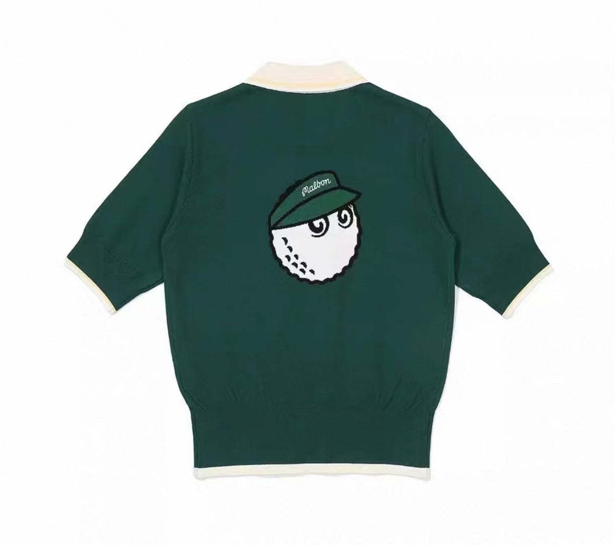 Malbon Women's Slim Fit Knit Short Sleeve Polo Green knit golf polo front view