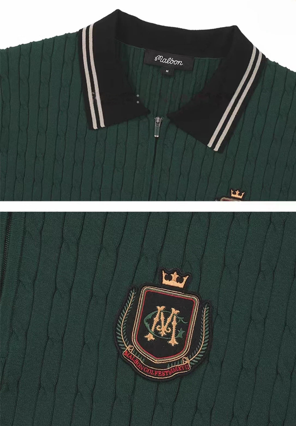 Malbon Preserve Cable Knit Sweater Green golf sweater front view