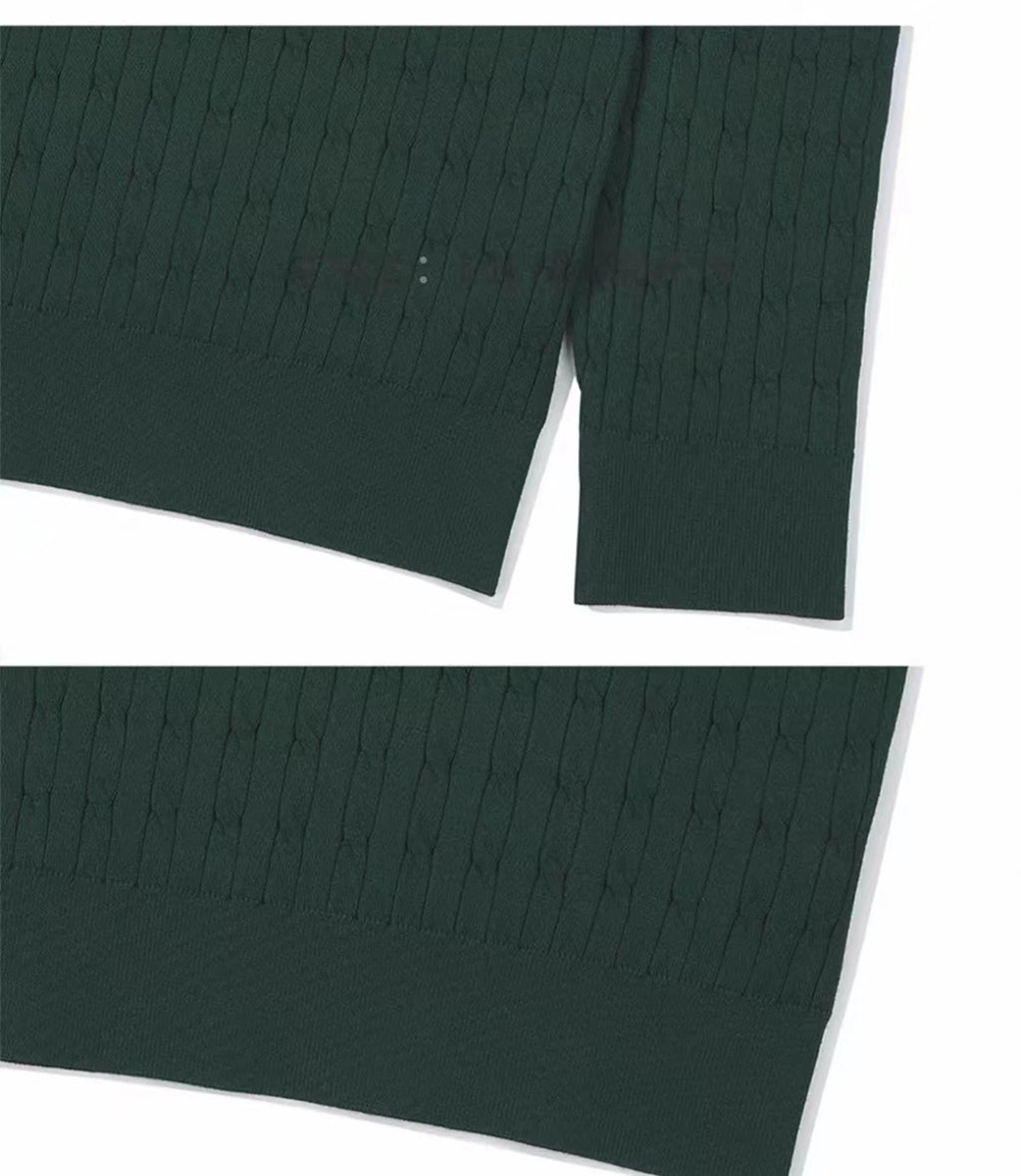 Malbon Preserve Cable Knit Sweater Green golf sweater front view