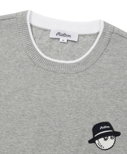 Malbon Studio Seoul Double-Knit Men's Pullover Grey golf apparel collar and chest detail