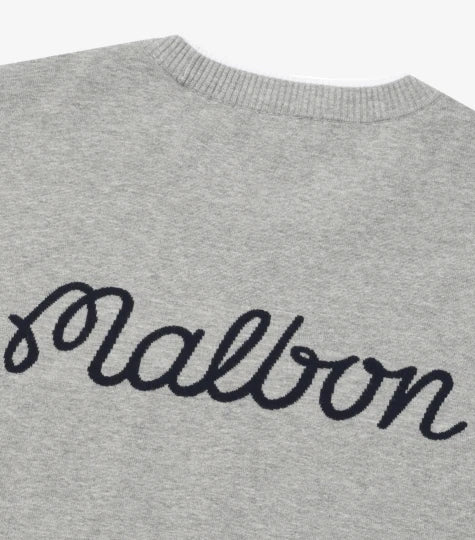 Malbon Studio Seoul Double-Knit Men's Pullover Grey golf apparel back logo close-up