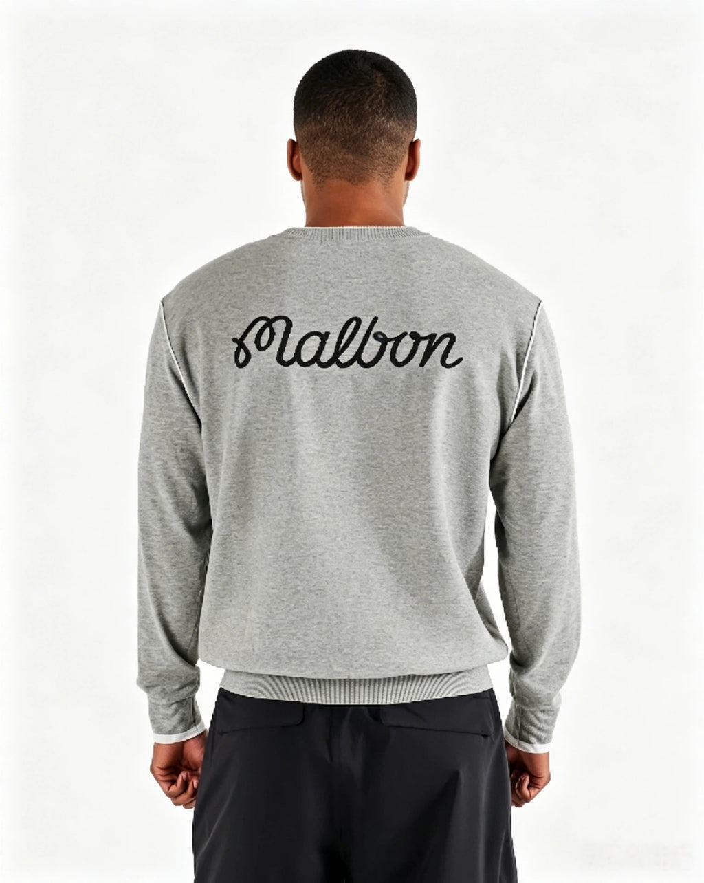 Malbon Studio Seoul Double-Knit Men's Pullover Grey golf apparel worn back view