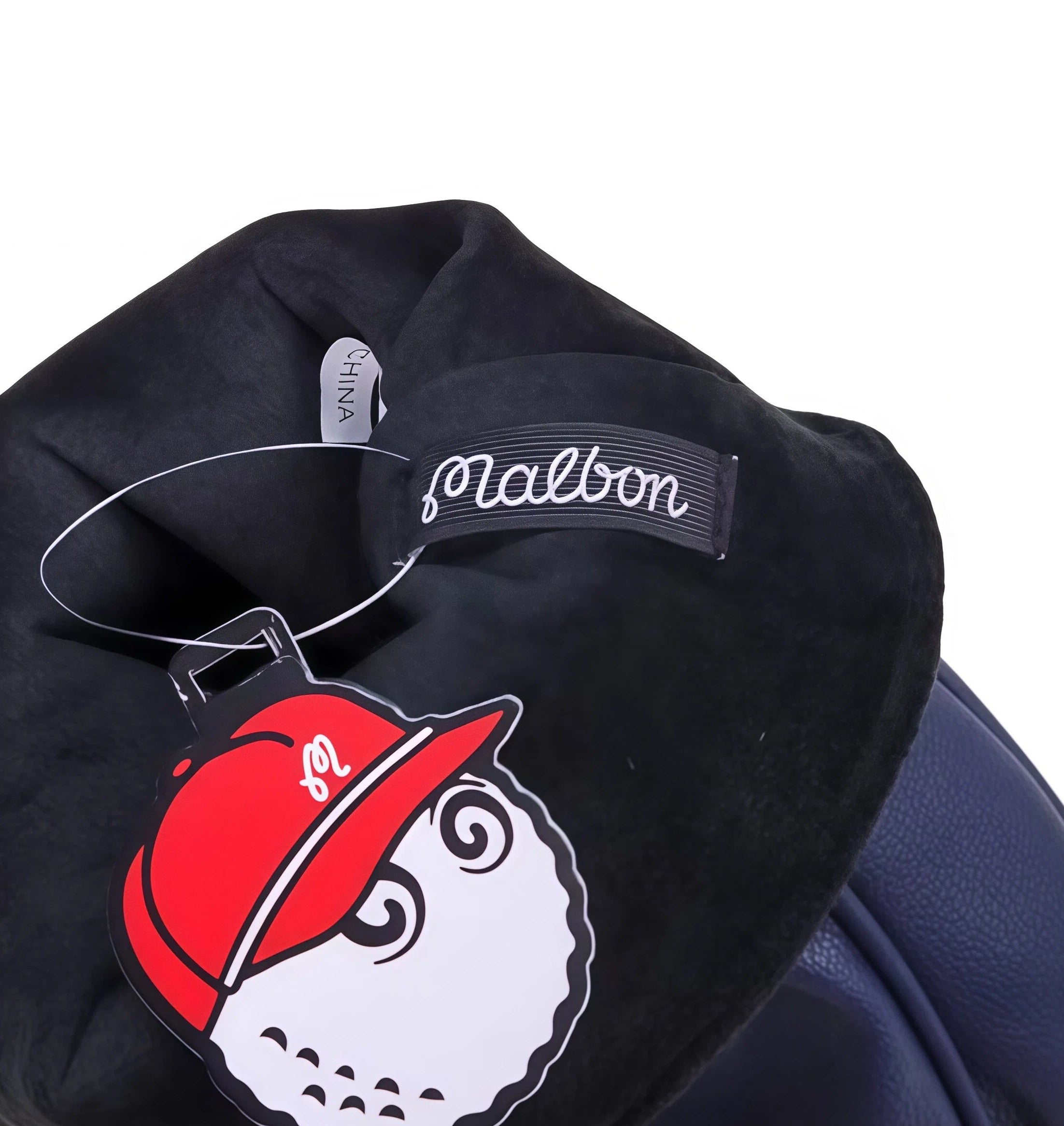 Black jacket with red and white graphic design on a white background