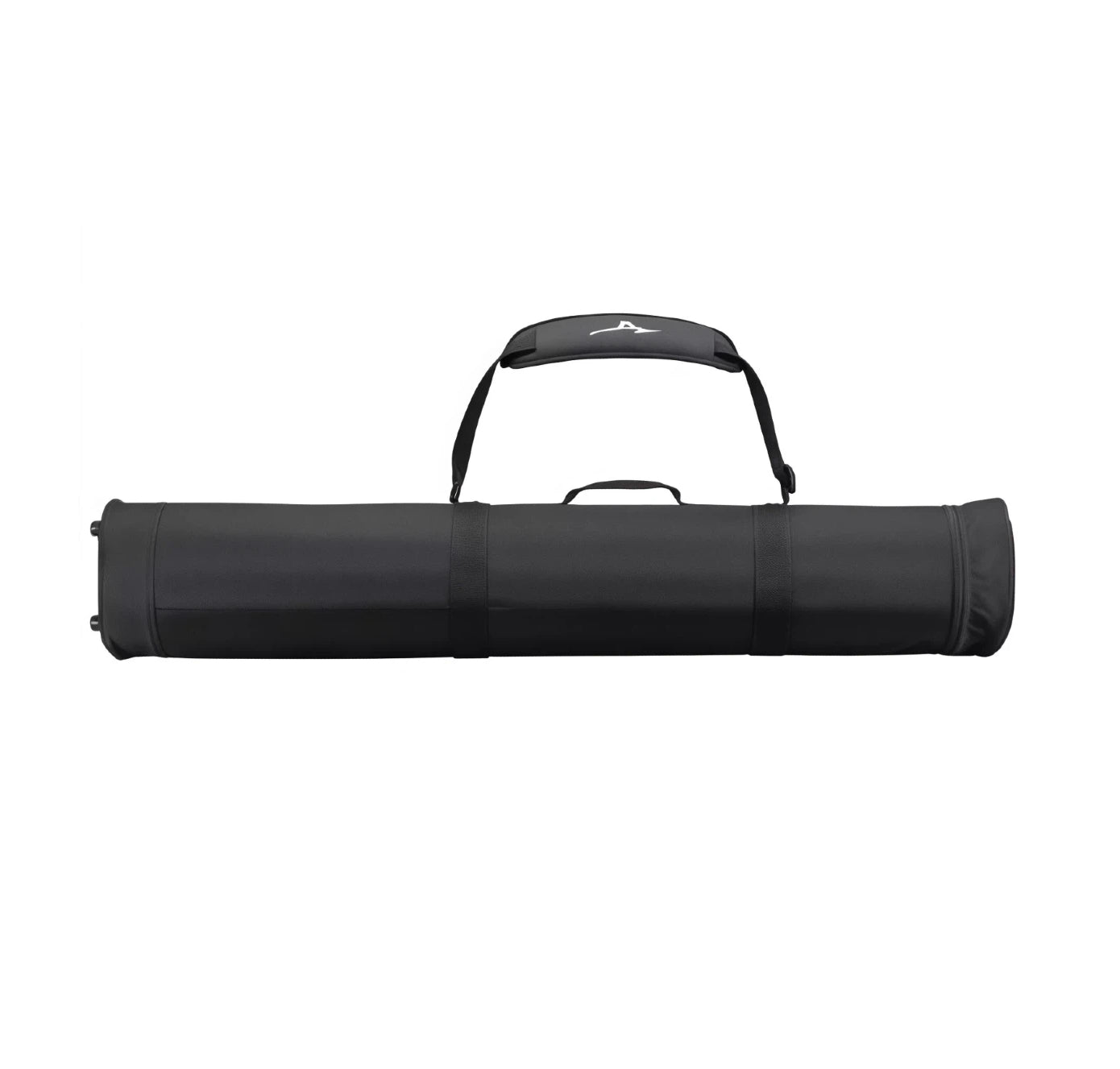 Back side of Mizuno golf travel bag displaying clean minimalist design with reinforced stitching, sturdy base, and integrated wheel system for smooth rolling.
