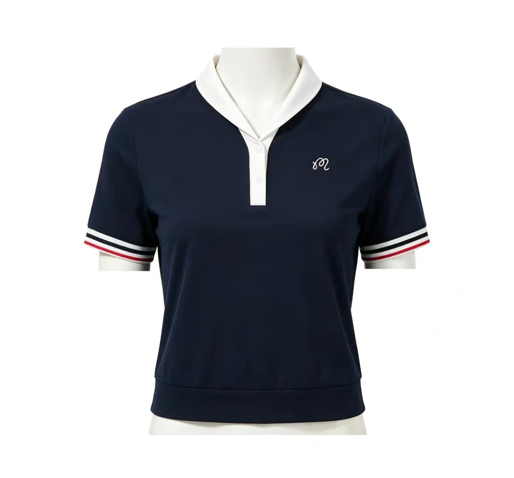 Malbon Women's Lightweight Breathable Golf T-Shirt Navy Blue golf t-shirt front view