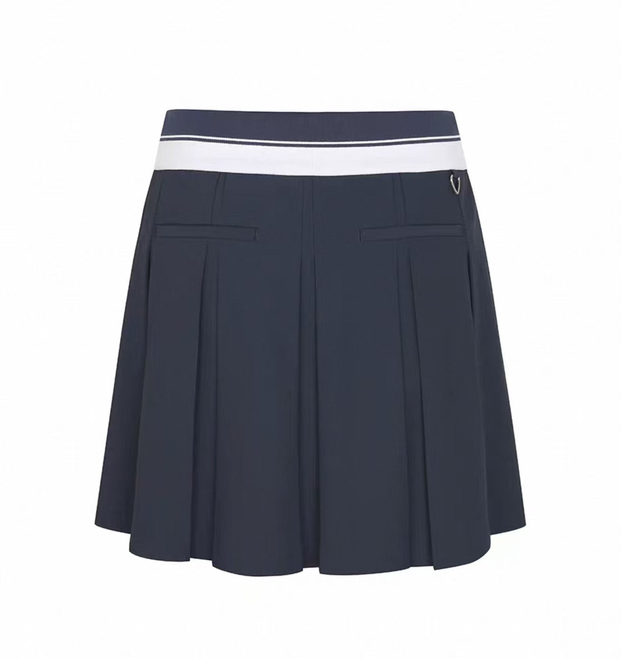Malbon Studio Seoul Logo Banding Pleated Skirt Navy Blue pleated golf skirt detail view
