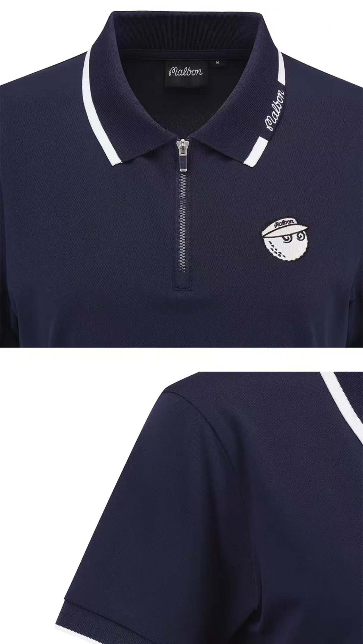 Malbon Women's Slim Fit Stretch Polo Shirt Navy Blue stretch golf polo front view