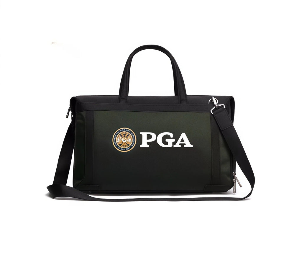 Front view of the PGA Official Golf Duffel Bag showcasing the prominent white "PGA" logo and circular emblem. Ideal for golf fans and professionals seeking authentic PGA gear.

