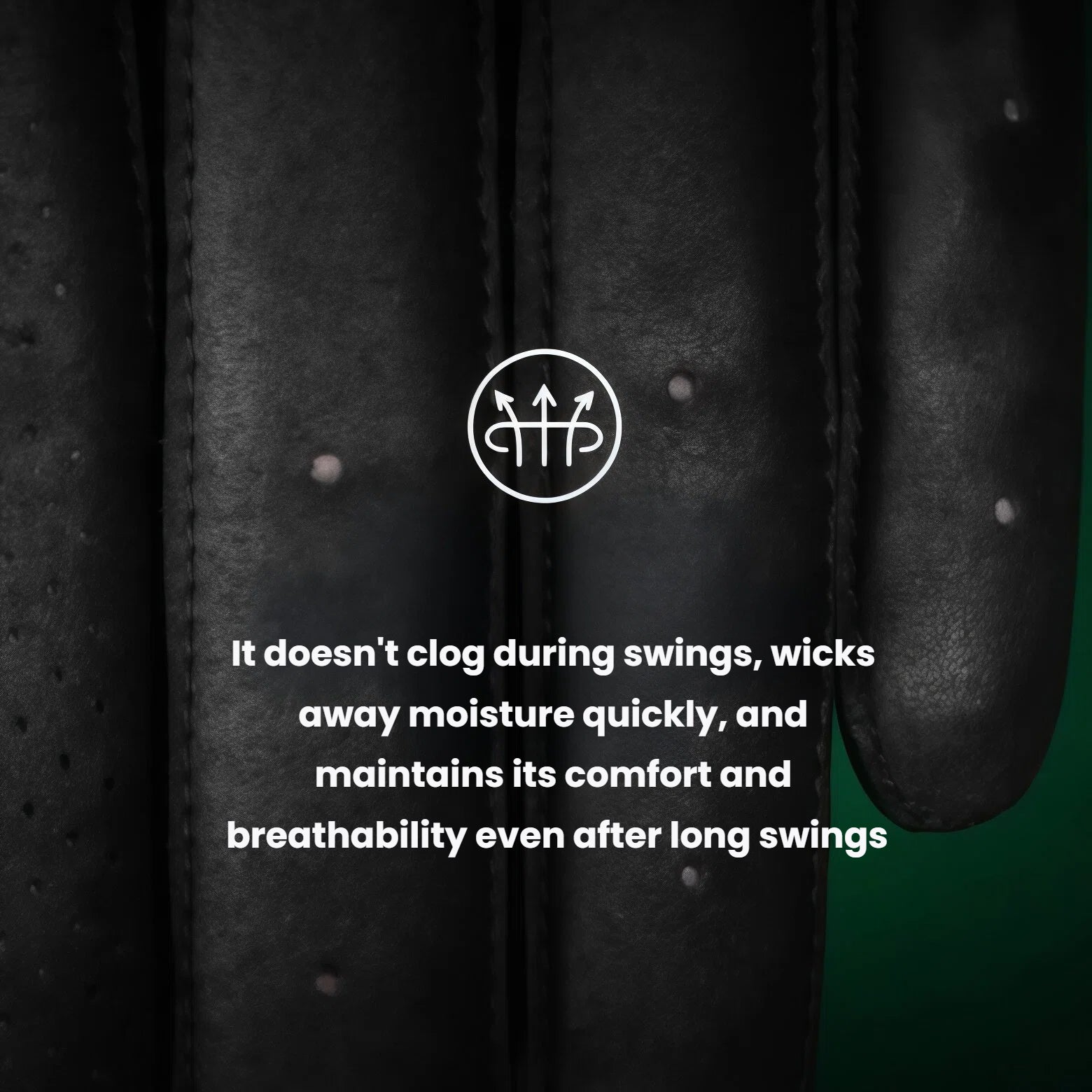 A macro shot of the PGM golf glove's material, highlighting its breathable properties. The fabric wicks away moisture quickly and doesn't clog during swings, maintaining comfort and breathability throughout a long game.