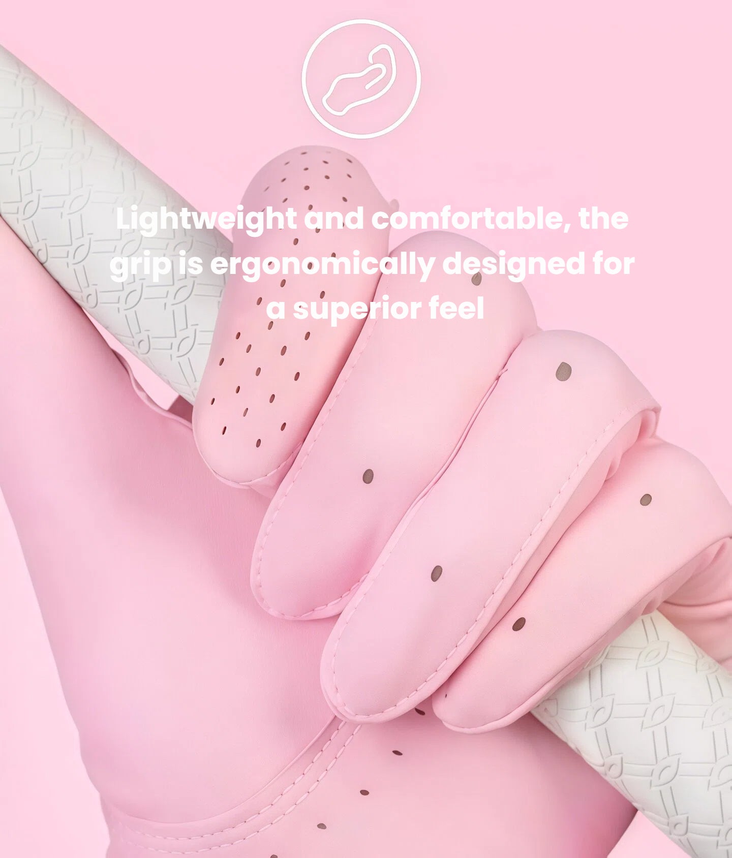 Pink gloves with ergonomic design on a pink background
