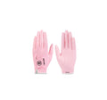 A pair of pink PGM women's imported nano golf gloves, showing the front and back views. The glove features a breathable, perforated design, an adjustable Velcro strap with the PGM logo, and a durable palm for a secure grip.