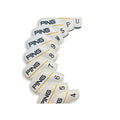 Premium white PING golf iron headcovers in soft PU leather — clean design with black “PING” branding, yellow trim, and labeled clubs (4 through U wedge); comes with matching white universal wood headcover for complete bag protection