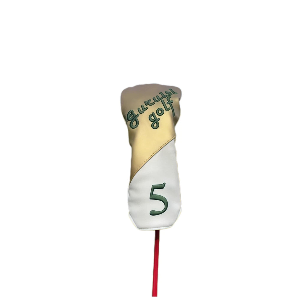 Premium matte golf headcover for fairway wood, featuring designation and Guruisi golf branding in gold-white color scheme, providing secure fit and stylish protection.