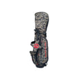 Full vertical view of the Scotty Cameron Junior Camo-Red Stand Bag, showing the complete camouflage pattern, red Circle T emblem, and integrated stand system against a clean white backdrop.