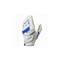 TaylorMade Intercross men's left hand golf glove in white with blue and silver accents, featuring a synthetic leather construction and Velcro closure.