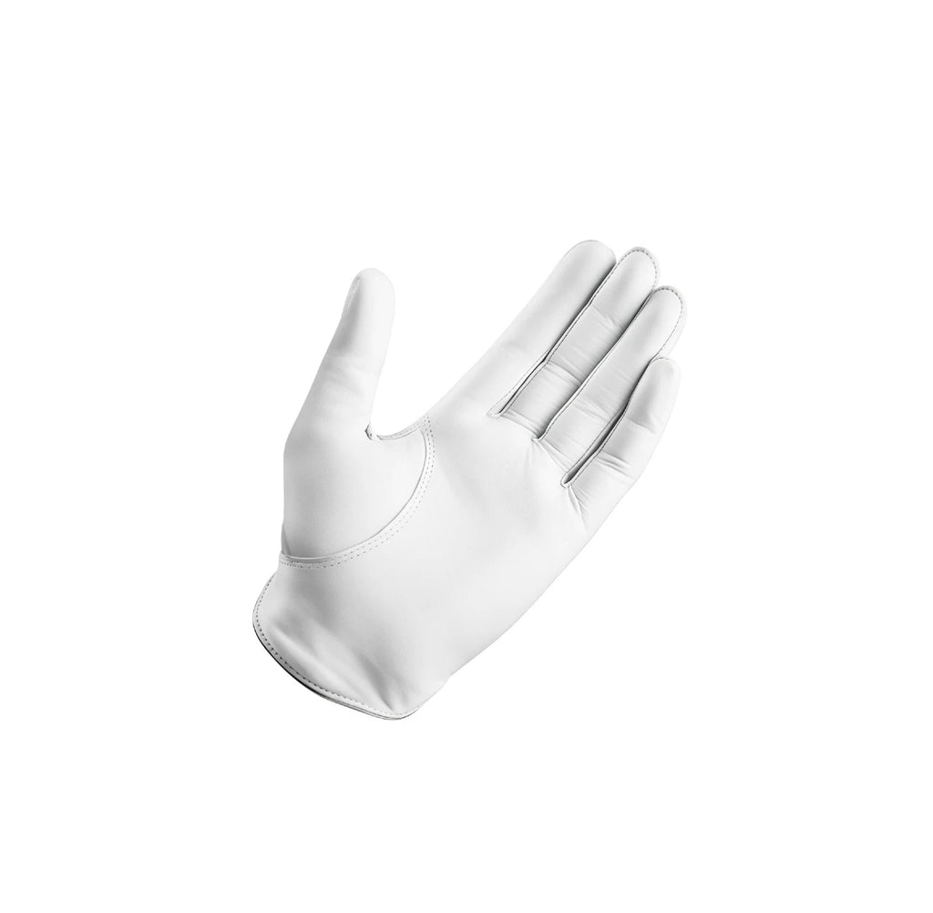 Close-up of the TaylorMade Kalea women's golf glove palm, showing the smooth, durable Cabretta leather for enhanced grip and control during your swing.