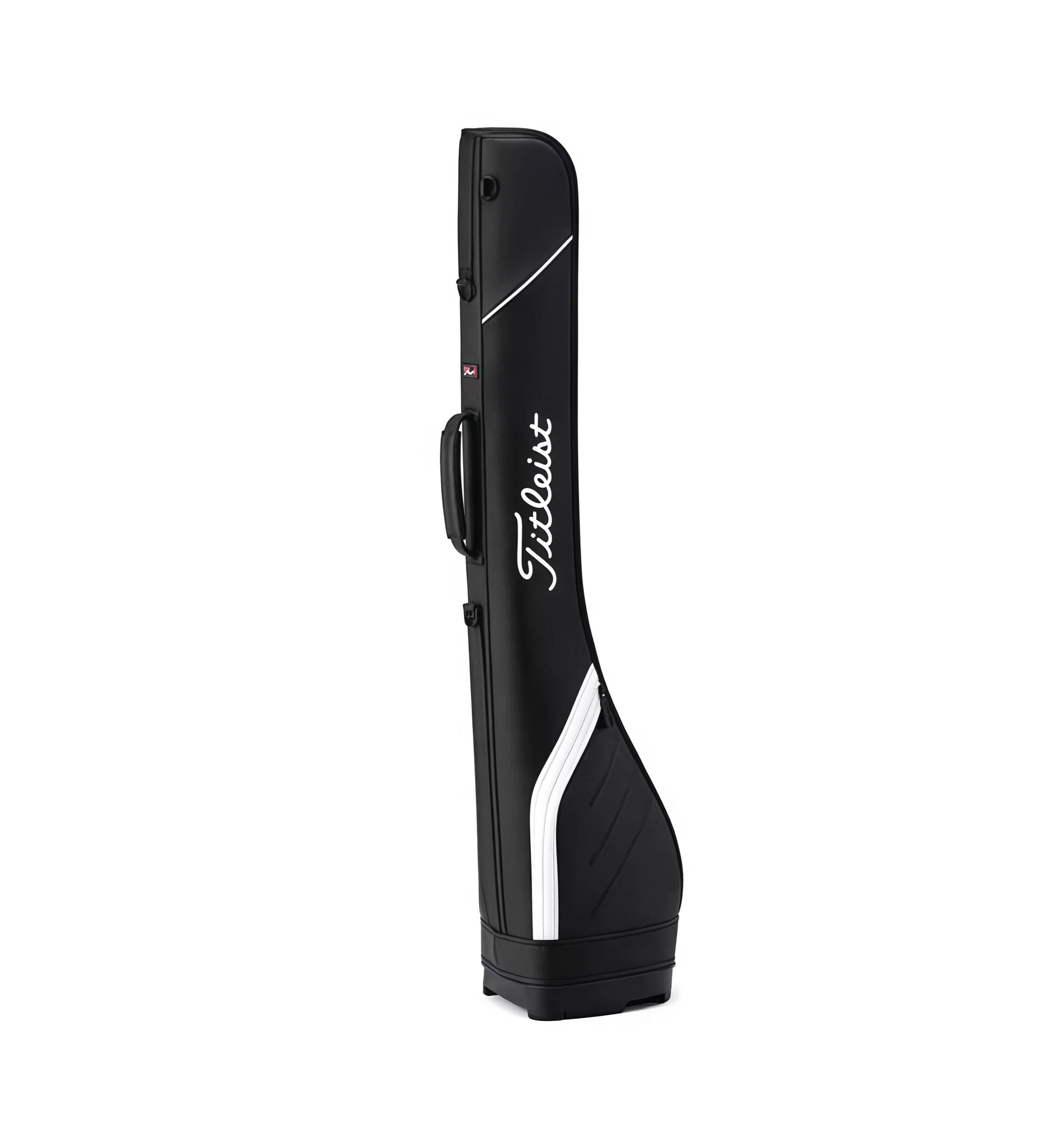 Black golf bag with Titleist logo on a white background