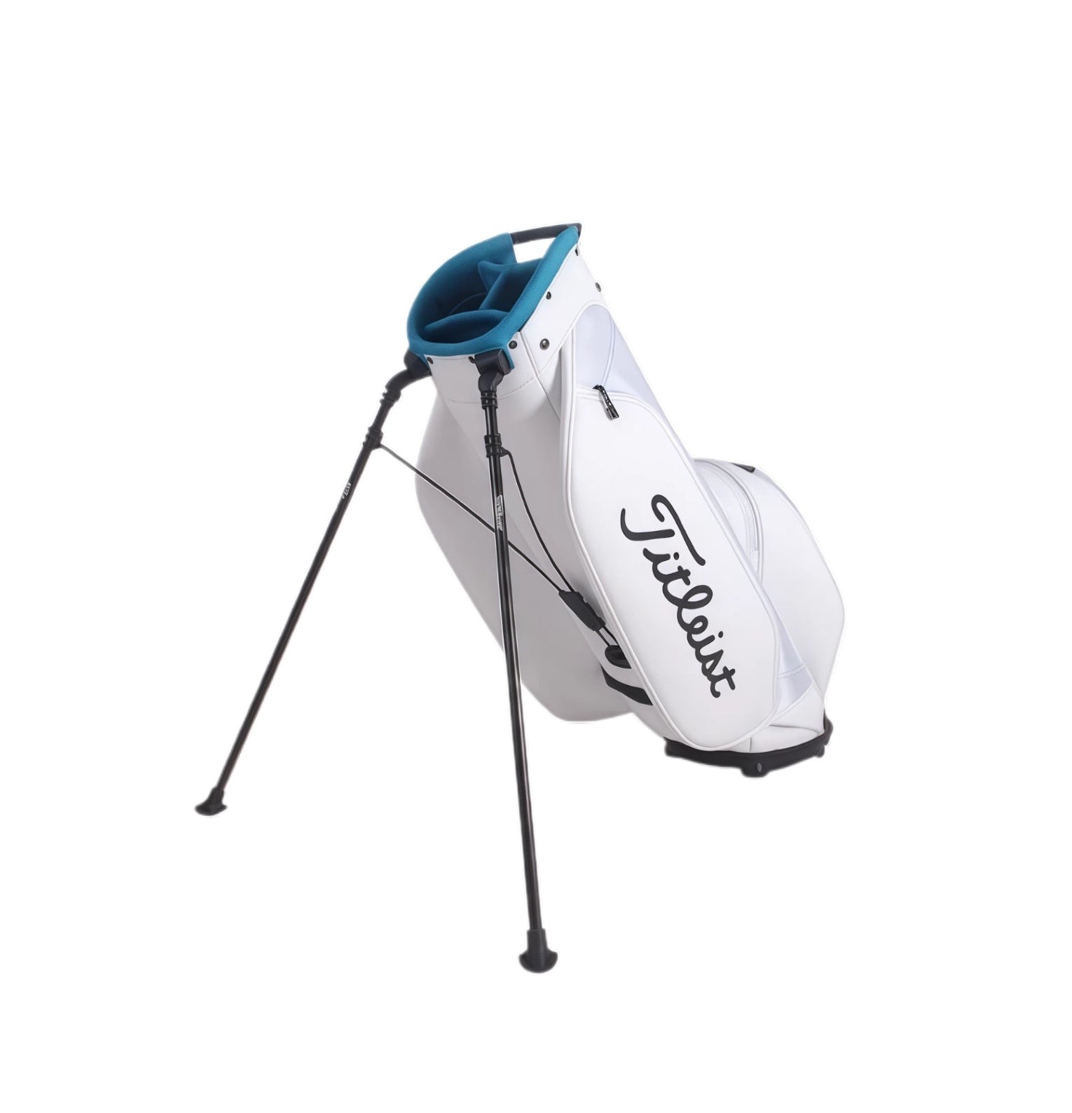 Back view of the Titleist TB23ASBA stand golf bag showing fully extended dual stand legs for stable placement on grass or turf. Features a padded base and reinforced stitching for durability during play.