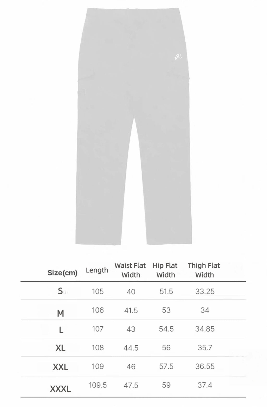 Malbon Studio Seoul Cargo Pant White size chart