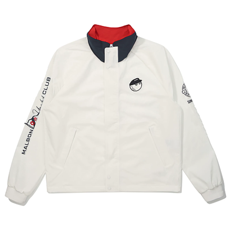 Malbon Women's Lightweight Windproof Stand Collar Jacket White golf jacket front view