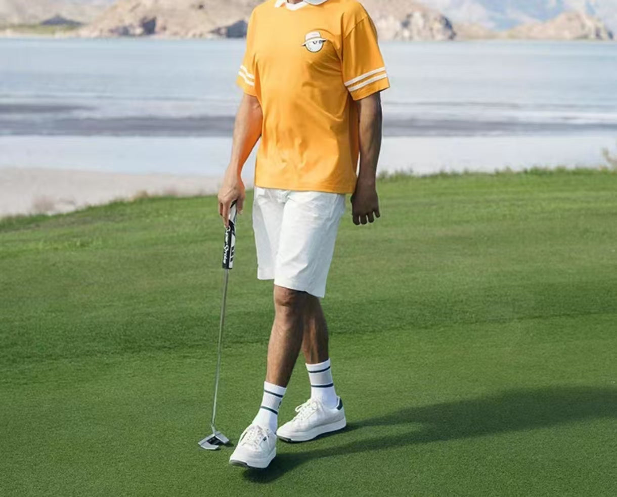 Malbon Men's Quick-Dry Breathable Shorts White quick-dry golf shorts front view
