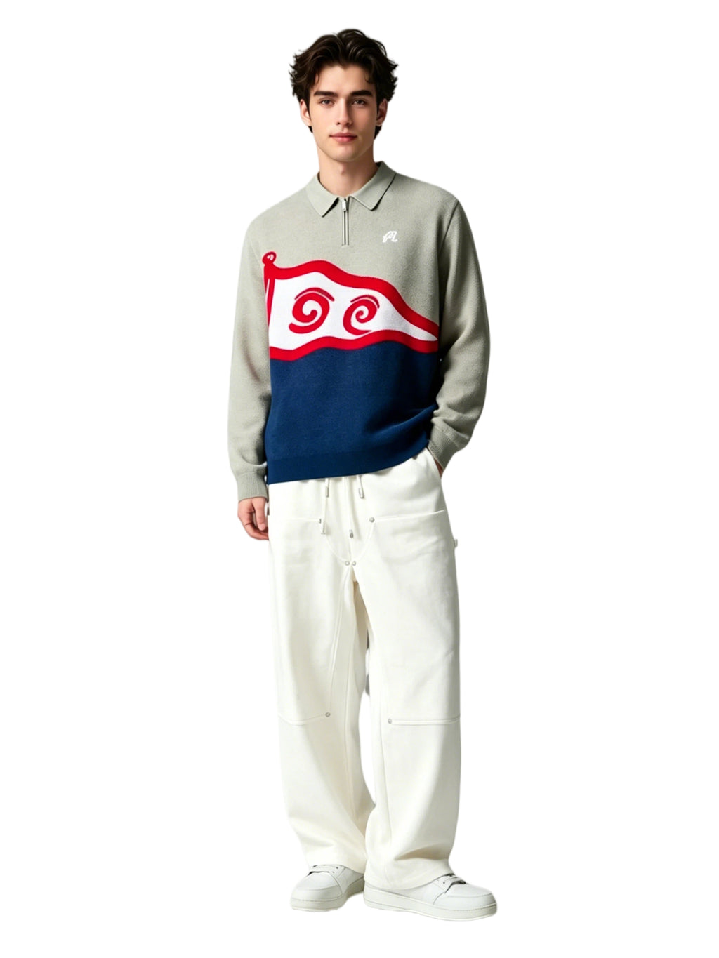 Malbon Studio Seoul Tour Divot French Terry Sweatpant Ivory golf sweatpants front view
