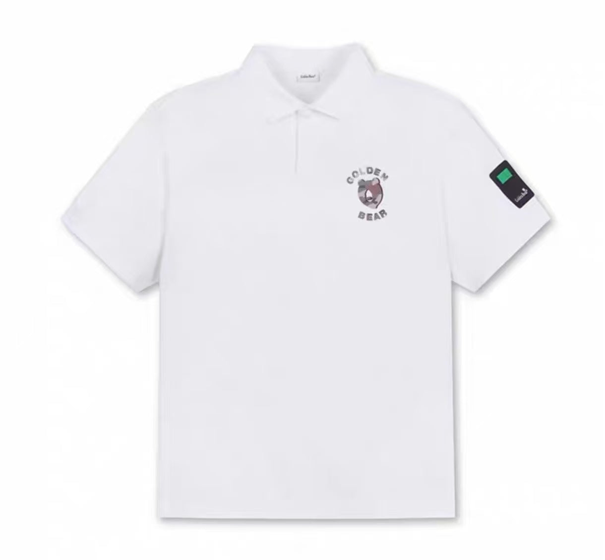 Golden Bear White graphic golf polo front view
