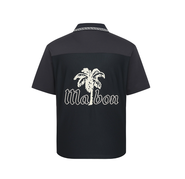 Malbon men's Casual Letter Print Golf Polo in Navy Blue, back view